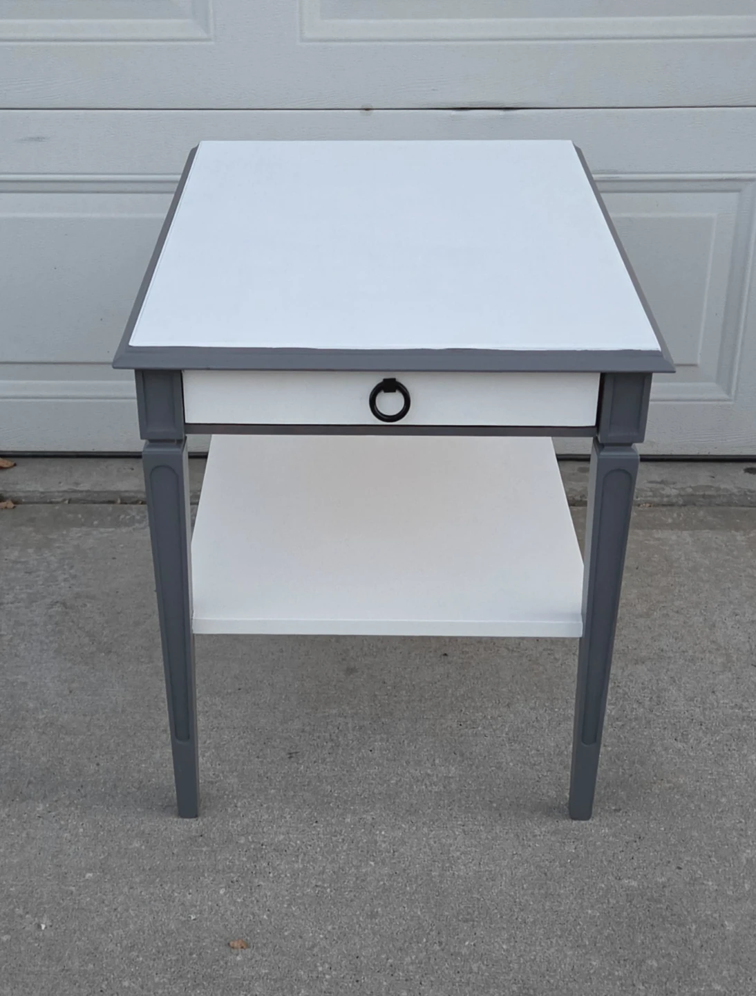 Two-Tone Grey and White End Table with Drawer. Like New! - photo 3