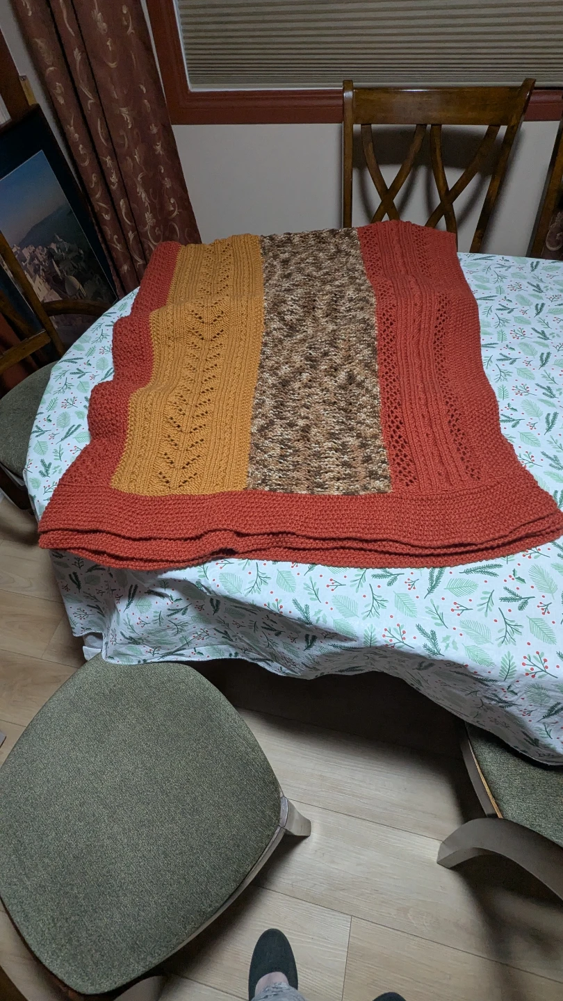 Hand-knitted throw blanket