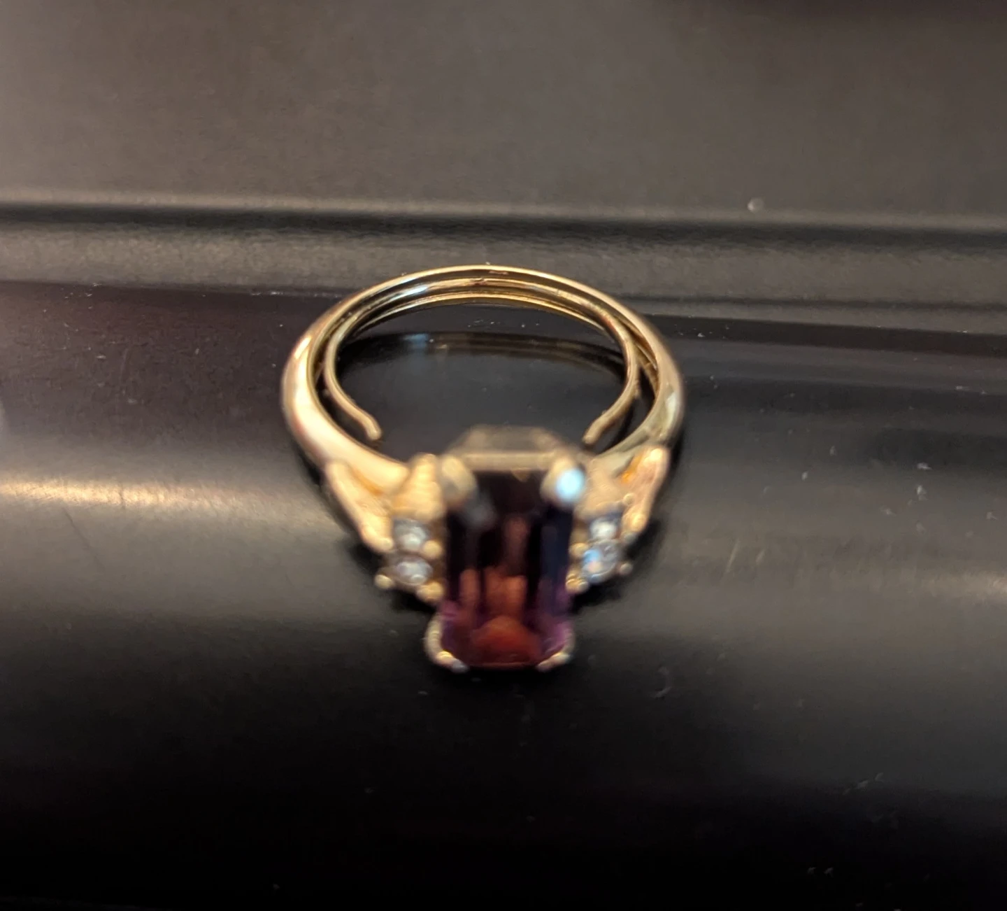 Gold Tone Emerald Cut Faux Amethyst Ring - photo 2