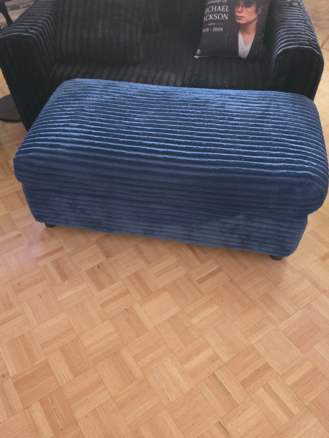 Big Blue Corduroy Ottoman.like new