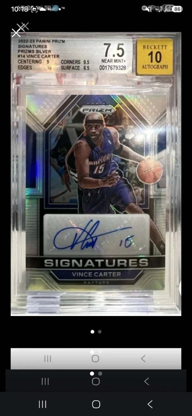 2022-23 Panini Prizm Vince Carter Signed Card BGS 7.5