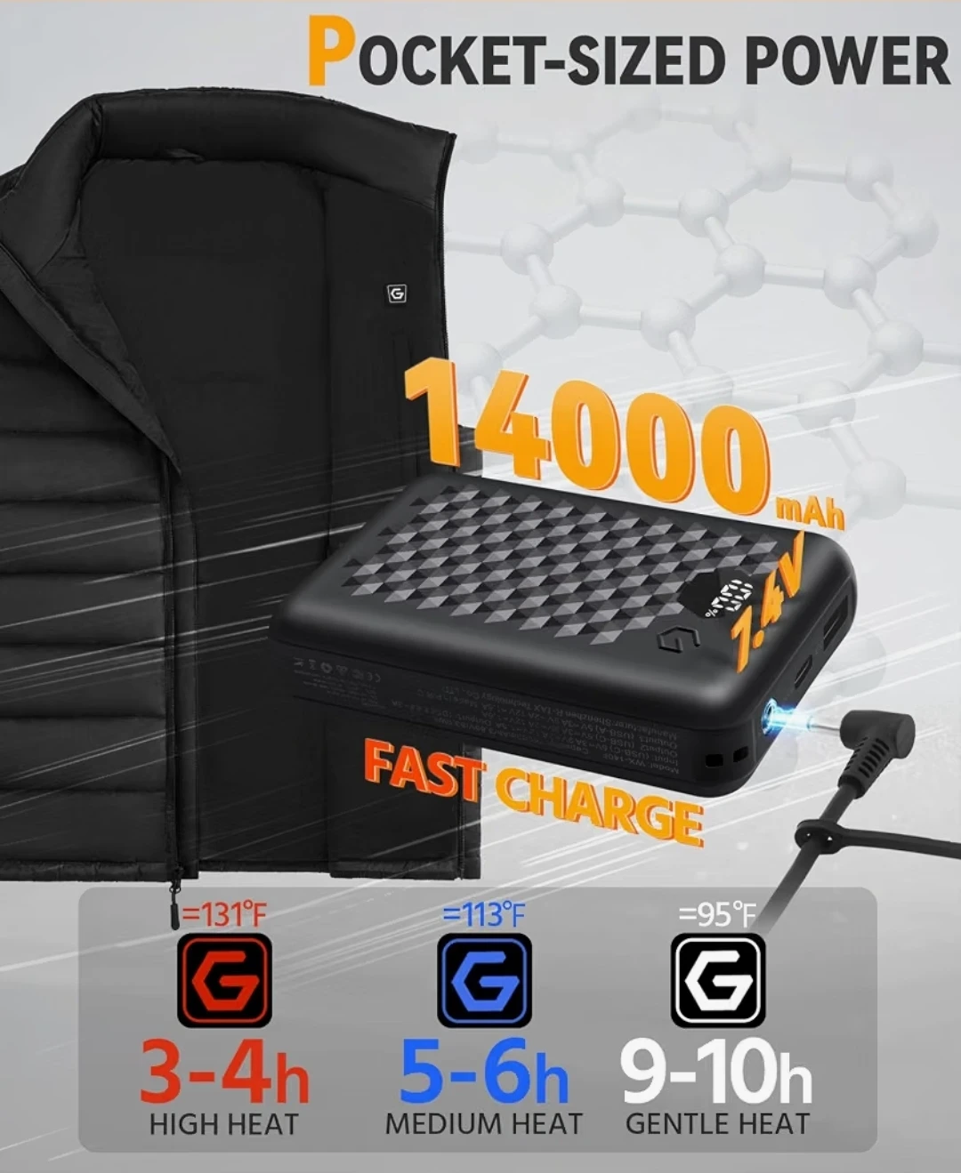 Graphene Heated Vest with 14000mAh Power Bank - photo 4