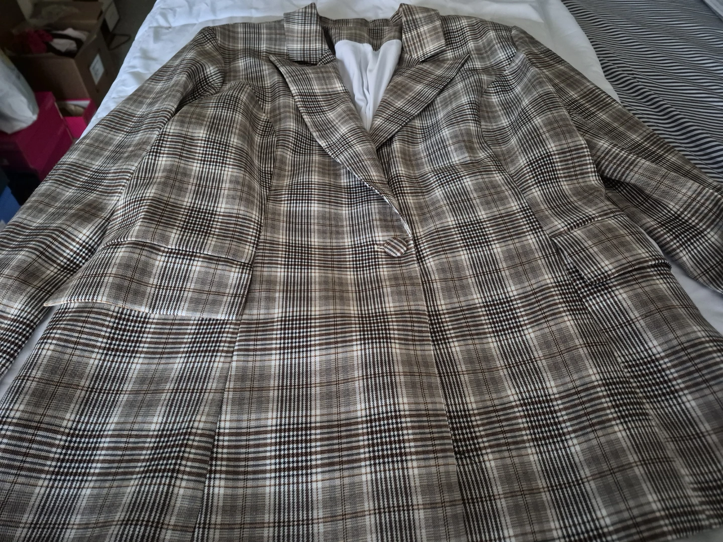 Women's Plaid Blazer Brown