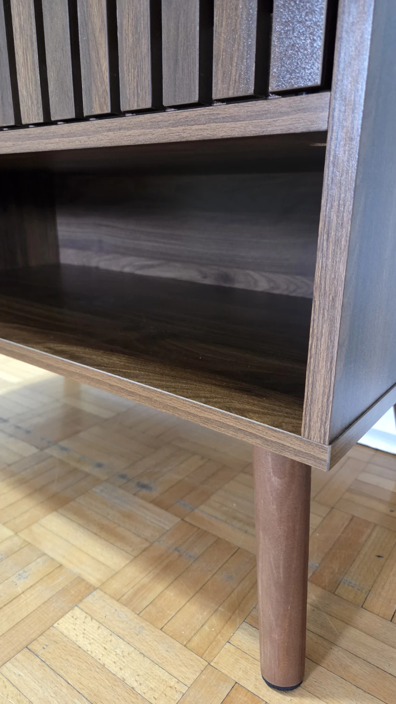 Mid-Century Walnut-Tone Slatted Shoe Cabinet – Open Shelf *new - photo 5