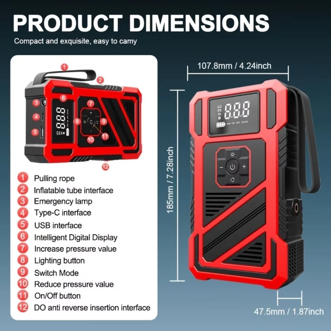 Belibuy Multi-Functional Jump Starter and Tire Inflator - photo 2