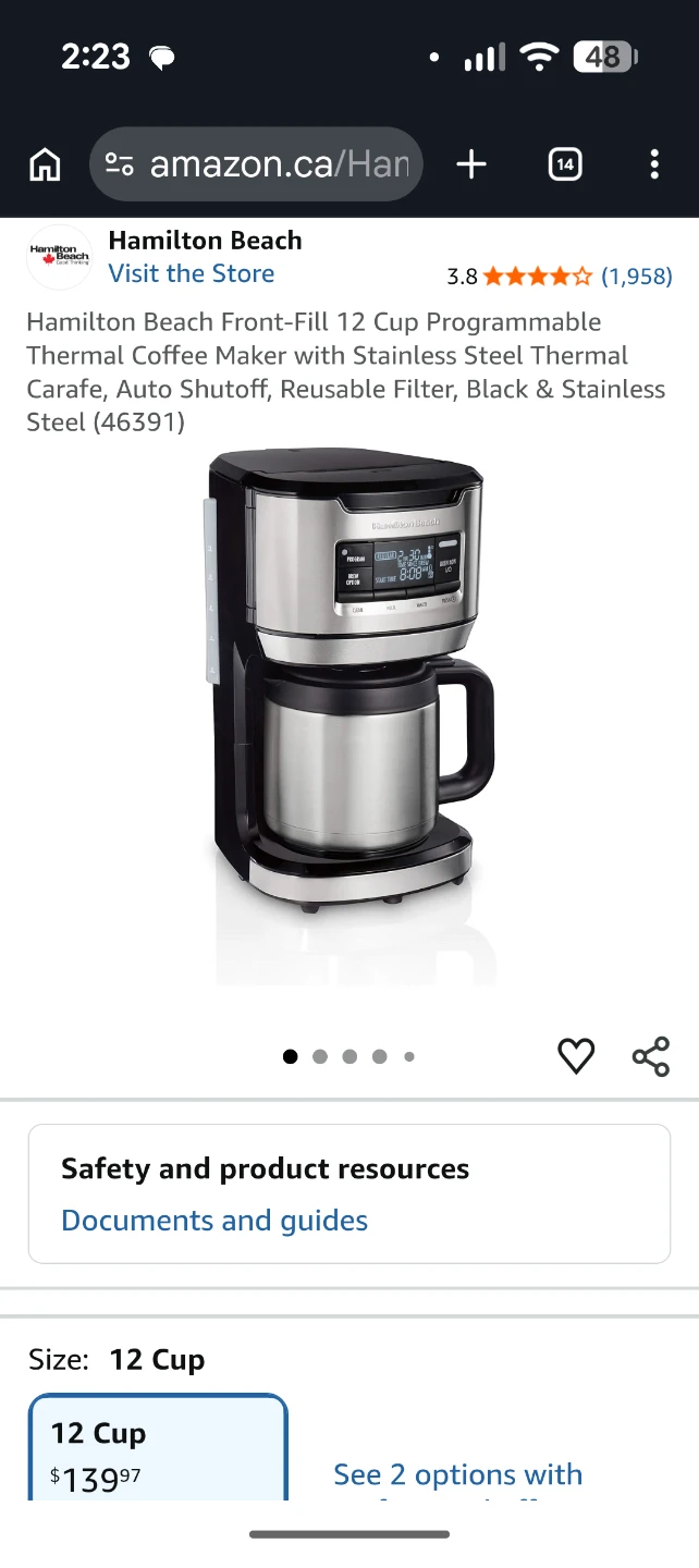 Hamilton Beach Programmable 12 Cup Coffee Maker