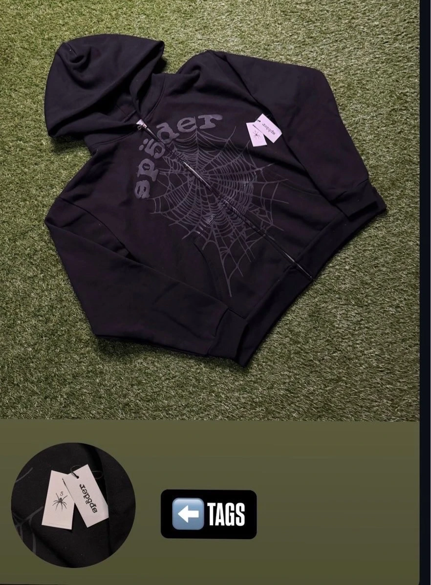 Sp5der Black Full Zip Hoodie