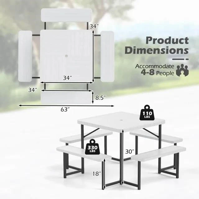 New<> Square Picnic Table with 4 Benches - photo 3