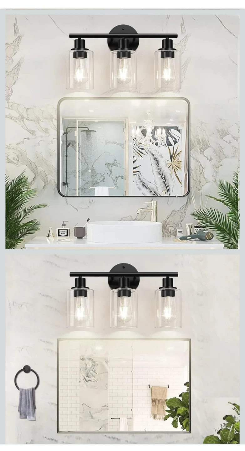 3-Light Matte Black Bathroom Vanity Wall Light - photo 2