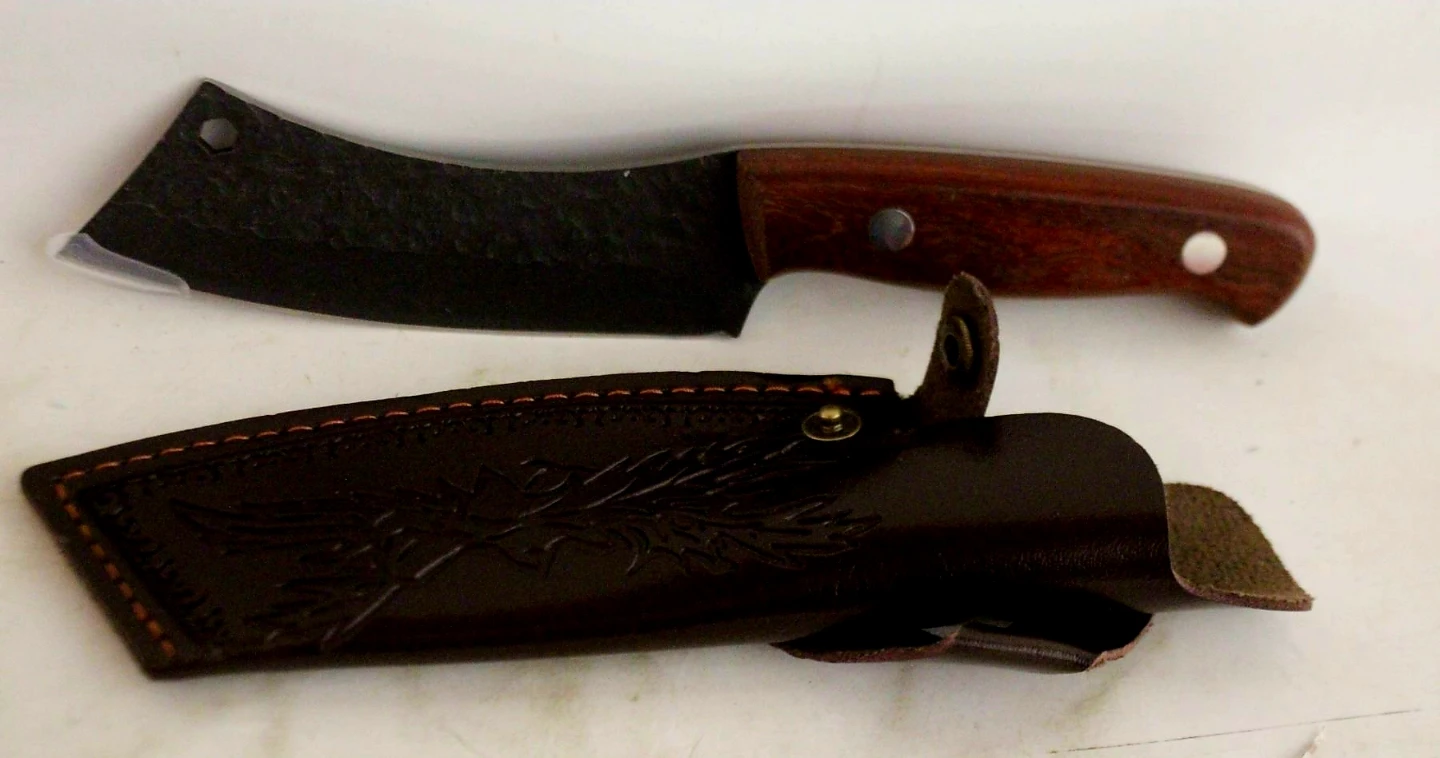 Hand Forged Carbon Steel Cleaver with Leather Sheath
