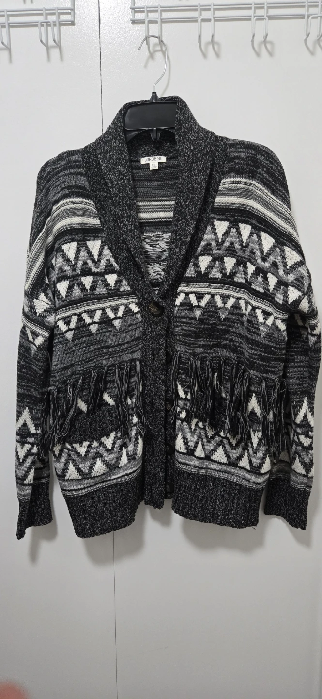 Ardene Geo Print Fringed Cardigan