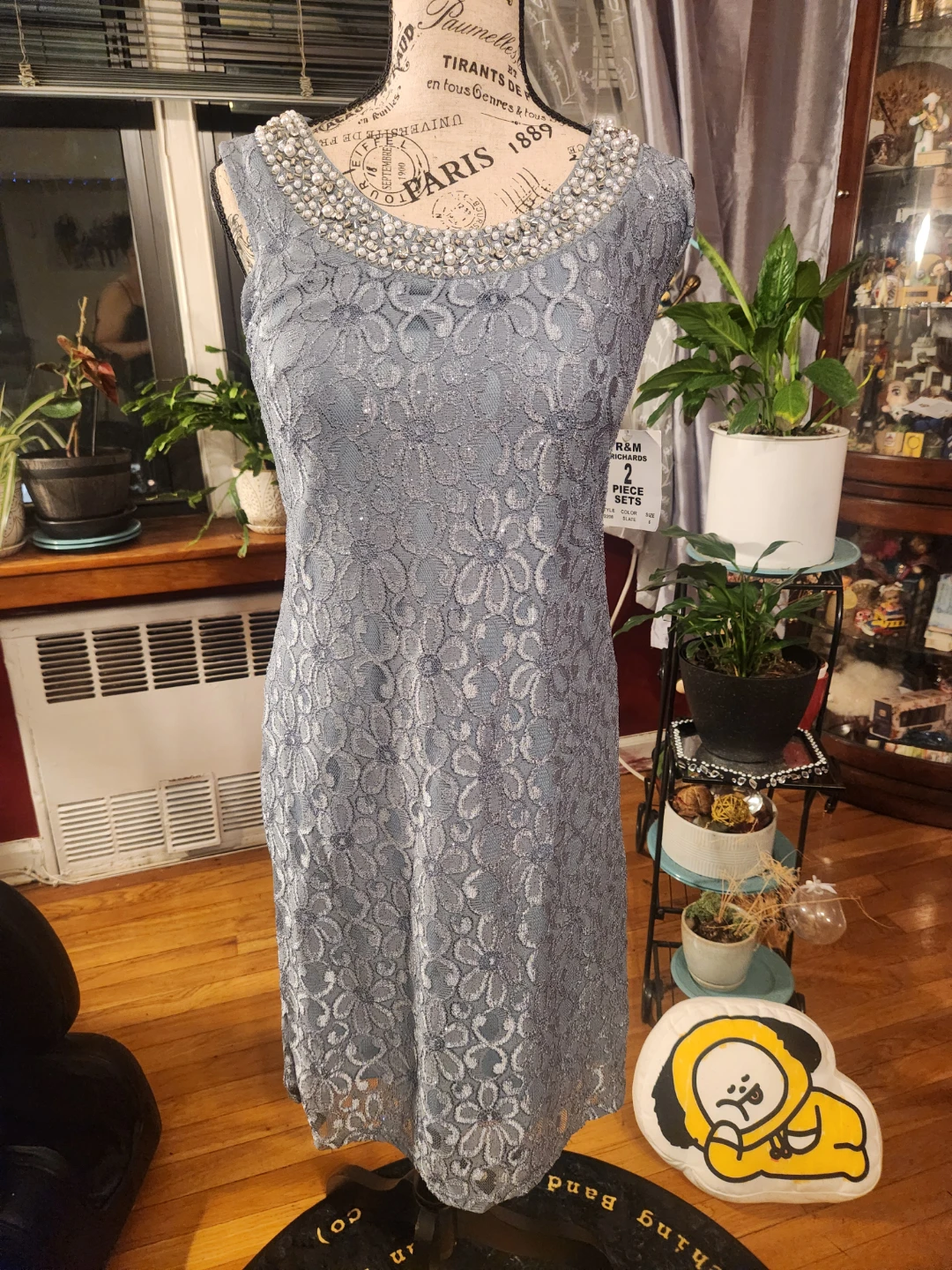 R&M Richards NWT Blue Beaded Lace Dress & Sheer Jacket 2 Set - photo 5