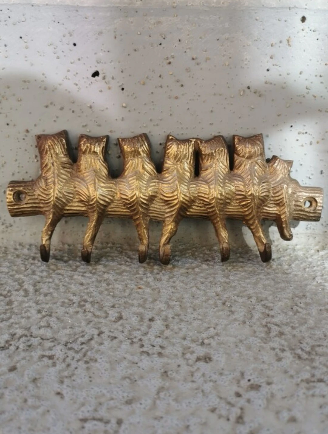 Vintage Brass Cat Family Key Holder Wall Mount Hook Rack - photo 5
