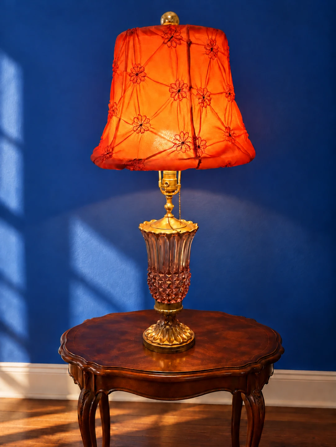 Vintage 40s Ruby Glass and Brass Table Lamp with shade