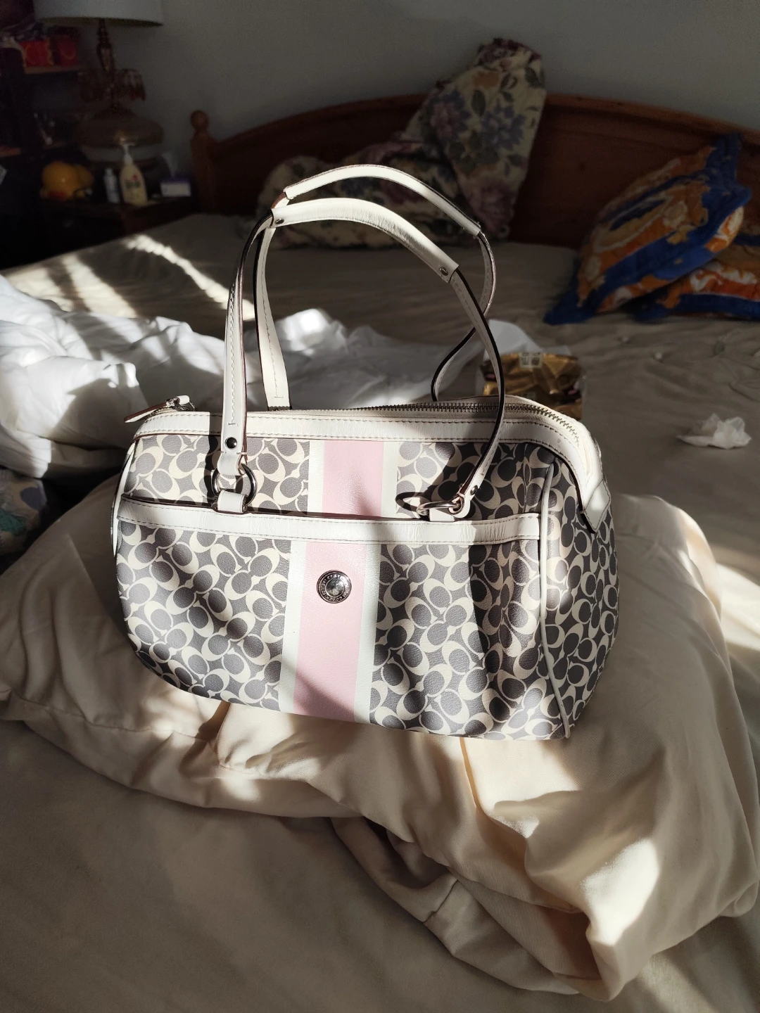 Coach Signature Stripe Carryall Handbag
