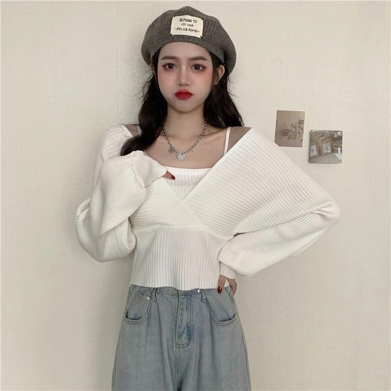 YesStyle - White Knit Mock Two-Piece Sweater - photo 2