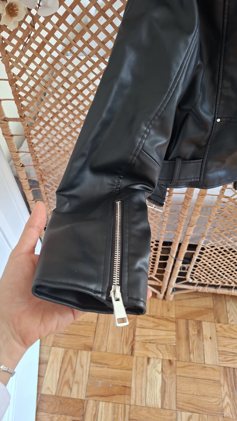Zara Black Faux Leather Biker Jacket size S - photo 4