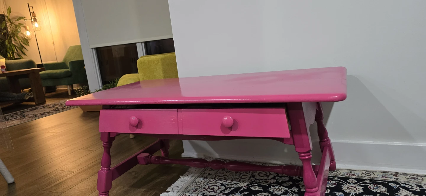 Bright Pink Coffee Table with Two Drawers - photo 3