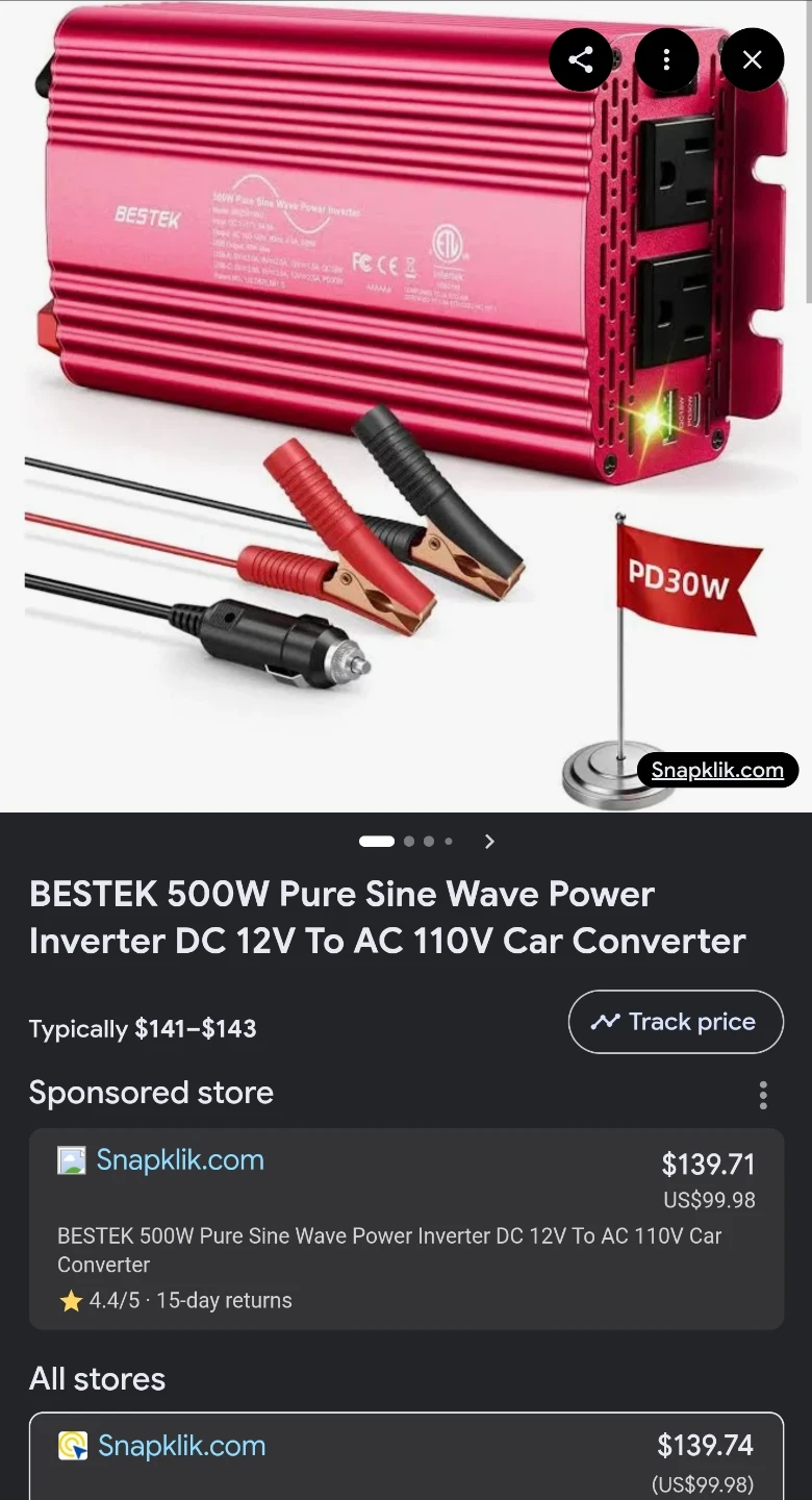 BESTEK 500W Pure Sine Wave Power Inverter