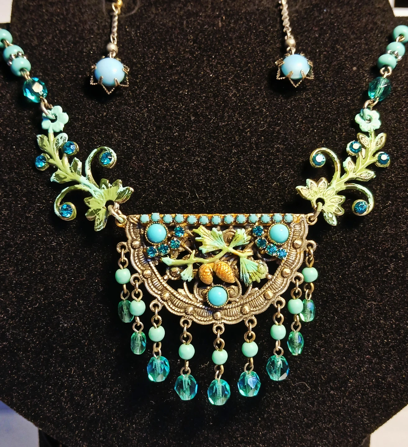 Vintage-Style Turquoise and Teal Bead Necklace and Earring Set