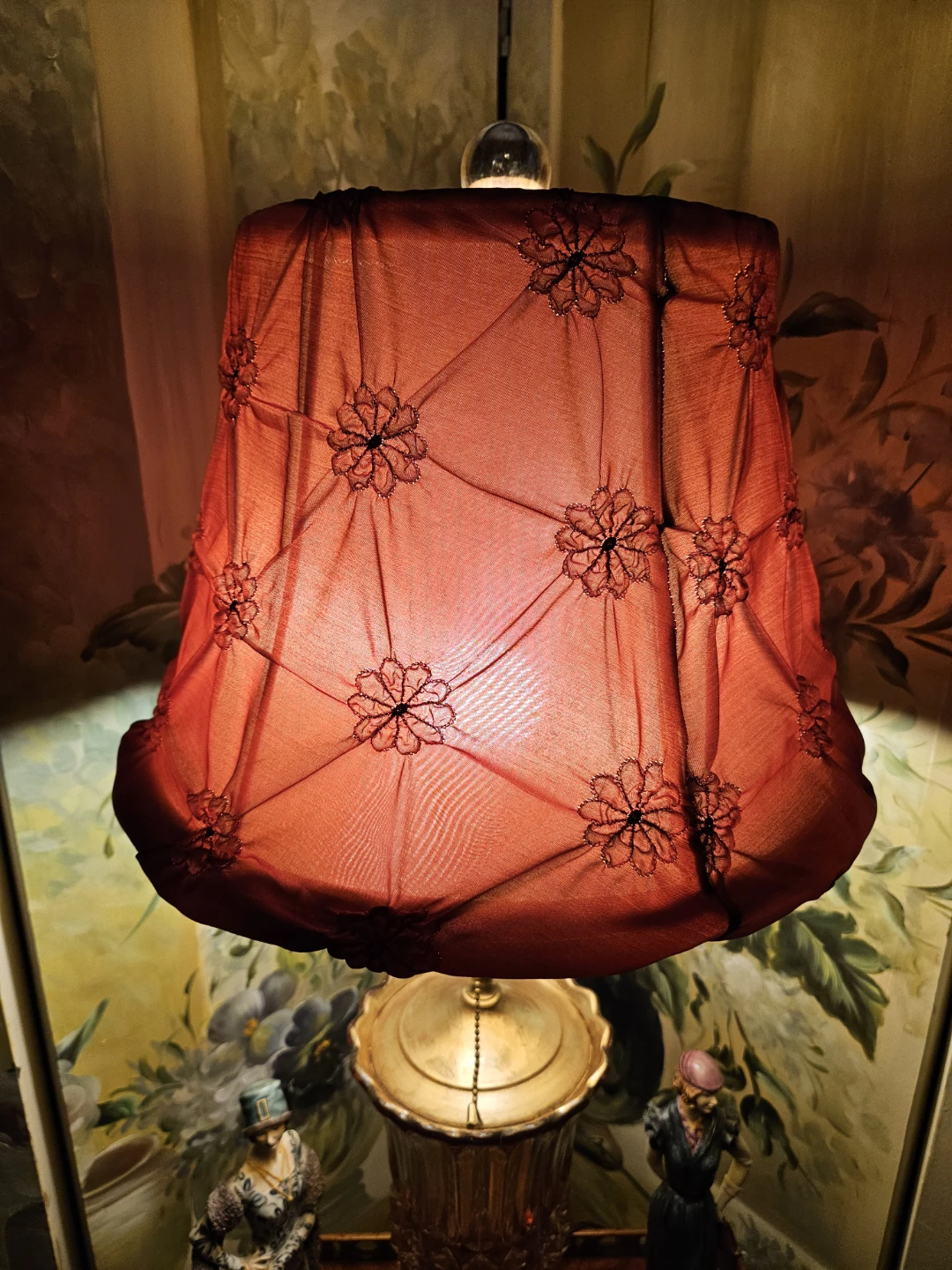 Vintage 40s Ruby Glass and Brass Table Lamp with shade - photo 5