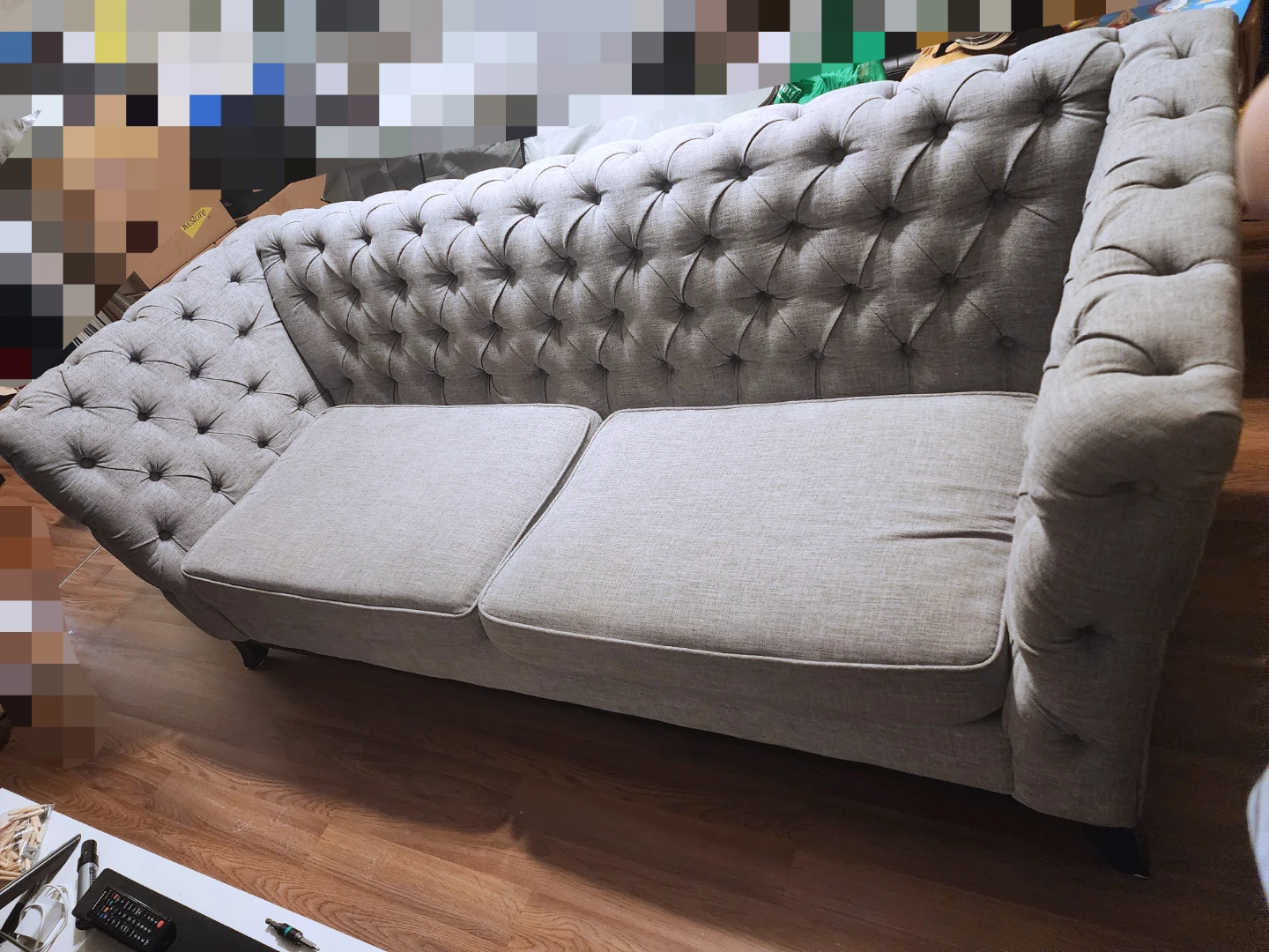Large Grey Tufted Sofa - photo 2