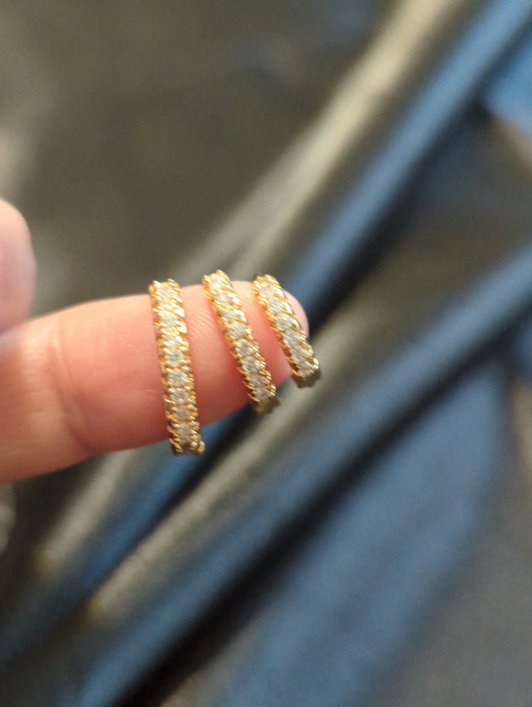 Three Pairs of Gold Hoop Earrings with Crystals - photo 4