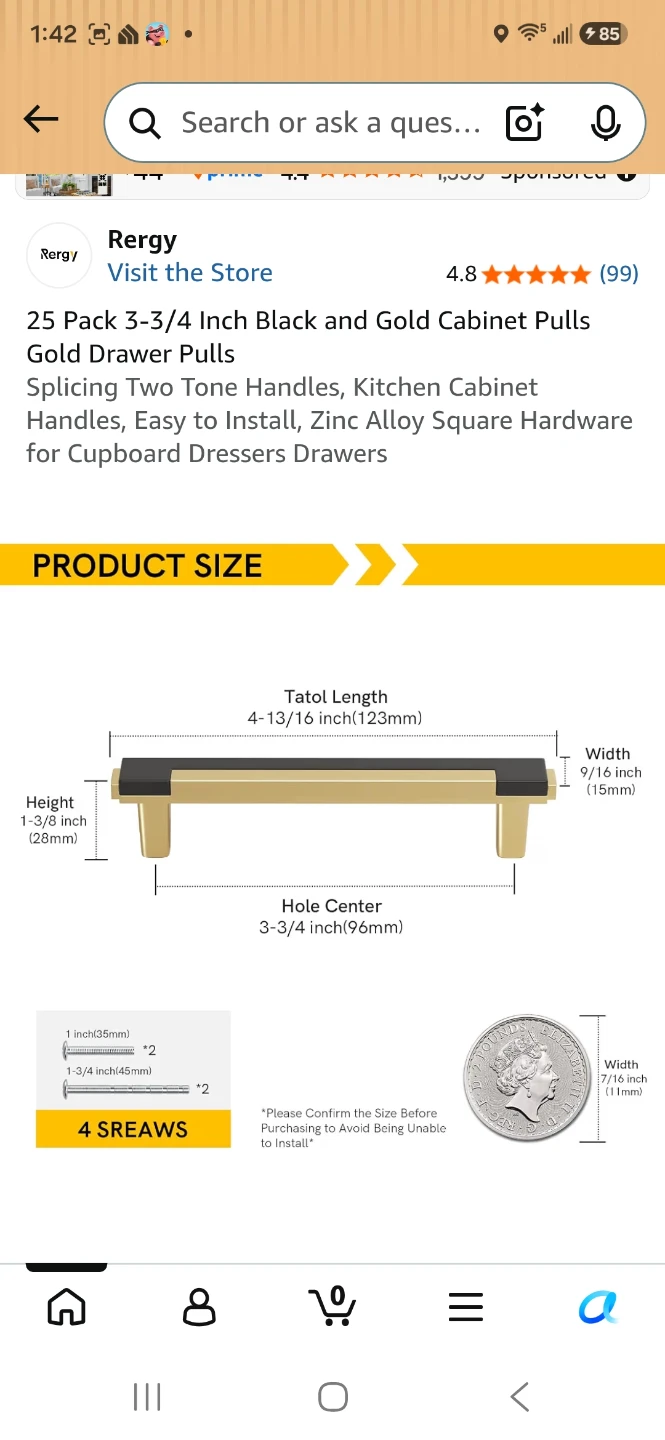 Rergy 25-Pack Black and Gold Cabinet Pulls - photo 3