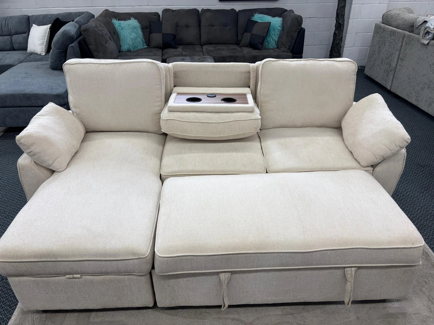 Sectional Sofa Bed with Storage and Cup Holders - photo 2