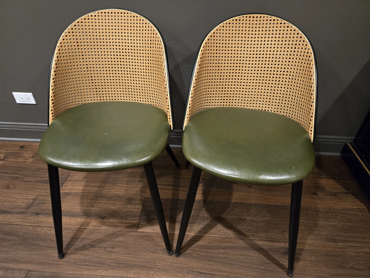 Set of Two Green Rattan Accent Chairs