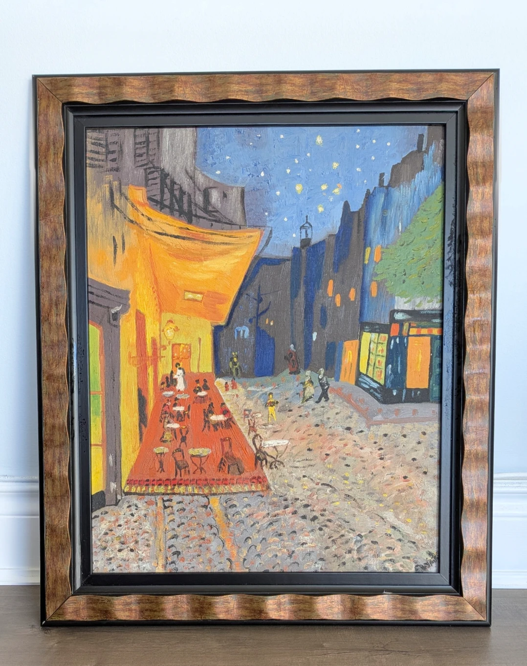 Celadon Framed Cafe Terrace at Night Art Print