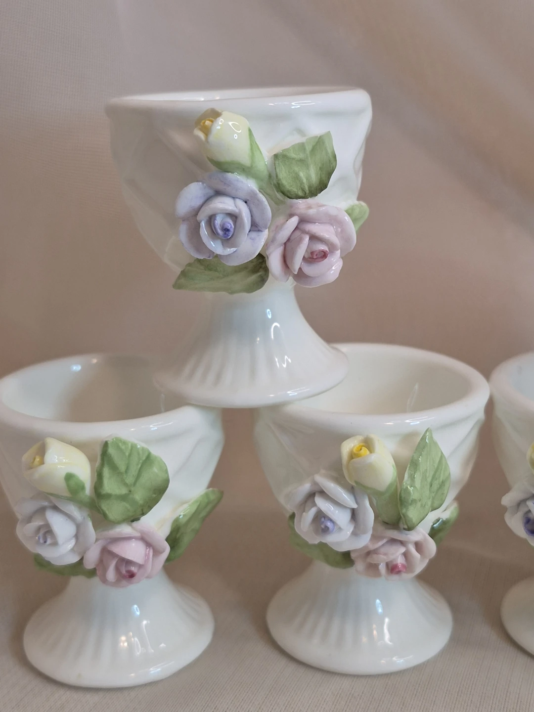 Vintage Set of 6 Porcelain Bone China Floral Eggs Cups - photo 2