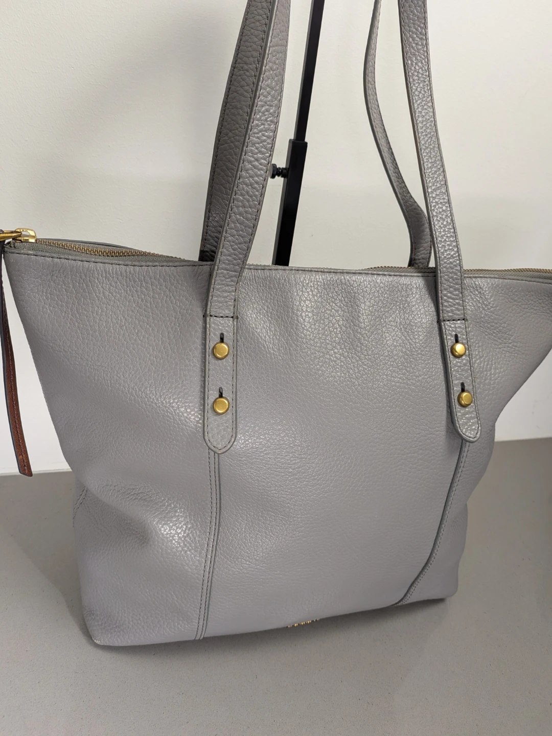 Fossil Jenna Gray Pebbled Leather Large Shoulder Tote Womens - photo 3