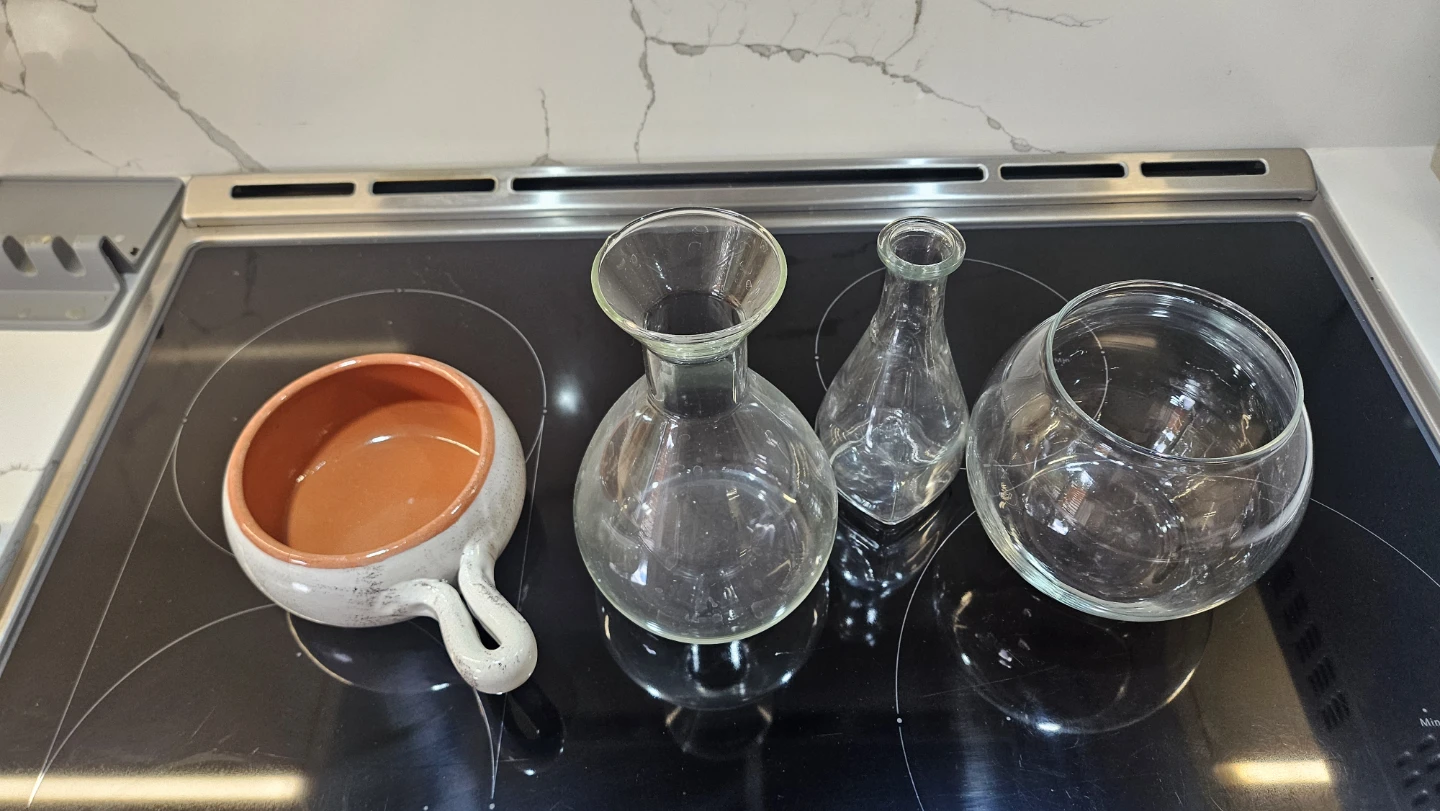 Assorted Glass Vases and a terra Cotta bowl - photo 2