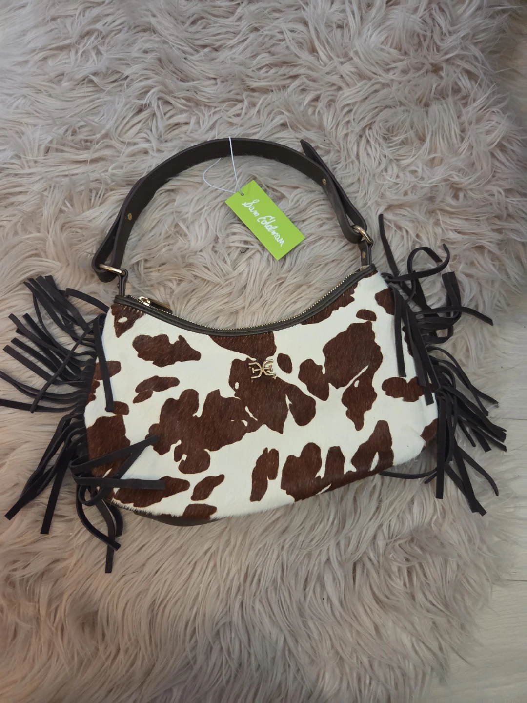 Sam Edelman Cow Print Fringe Handbag