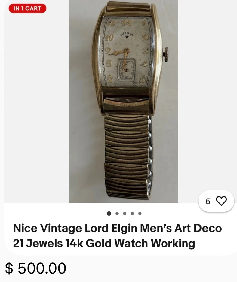 Vintage Lord Elgin 14k Gold Men's Art Deco Watch