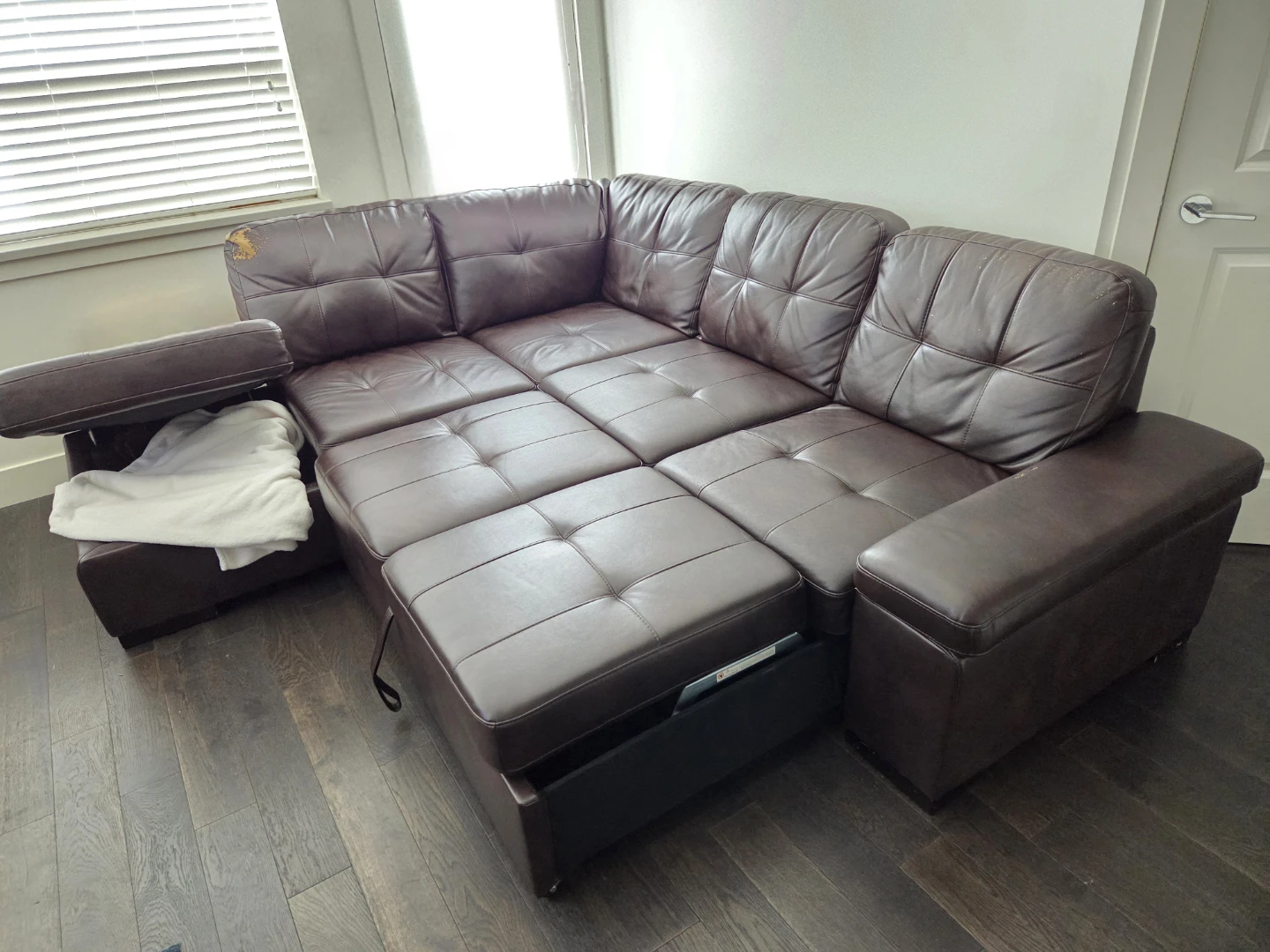 brown faux leather pull-out sleeper sectional with storage - photo 2