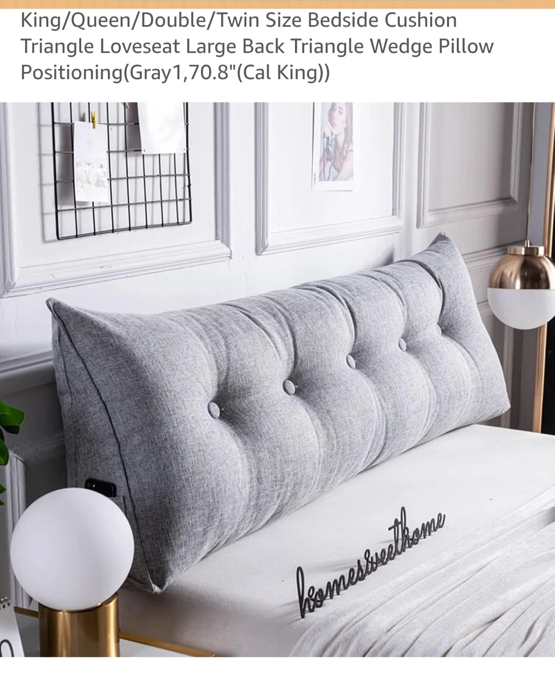 Large Gray Triangle Wedge Bedside Pillow