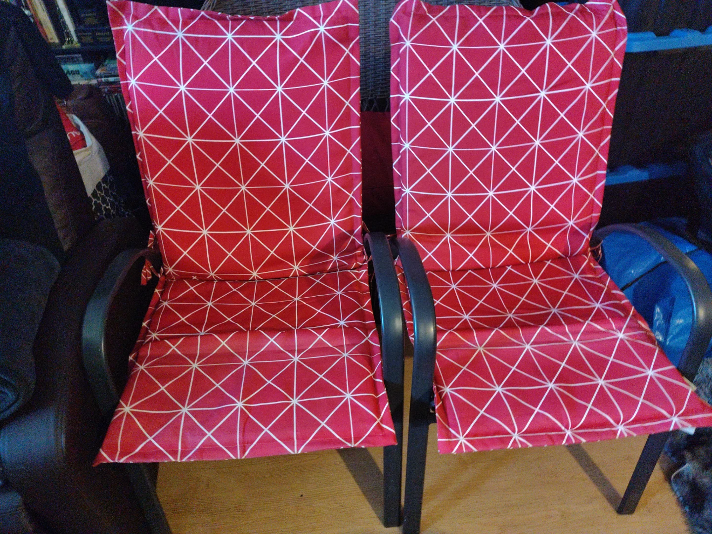 One Wicker loveseat and two patio chairs with cushions - photo 3