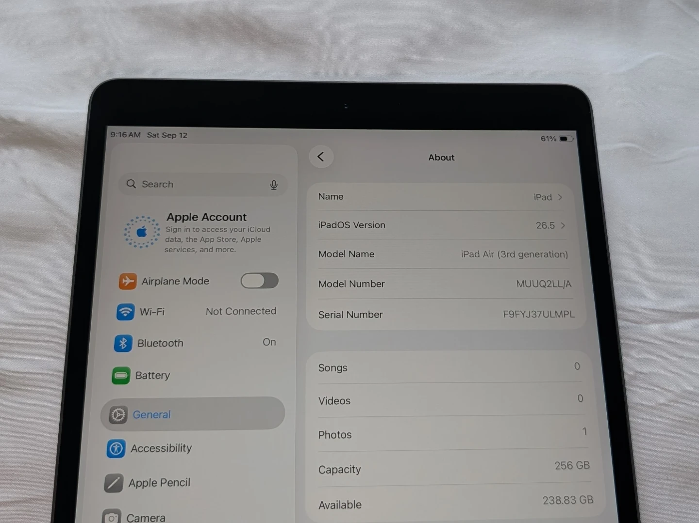 APPLE iPad AIR 3 256GB WIFI 10.5 inch iOS26 - photo 2
