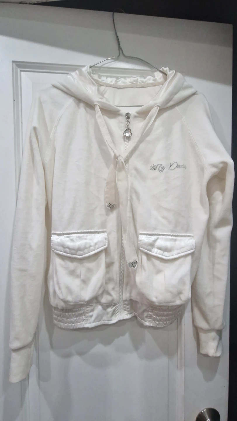 White Velour Zip-Up Hoodie