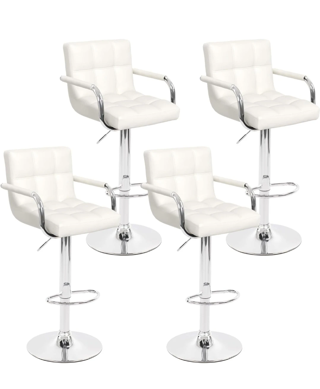 Set of 4 White Adjustable Bar Stools