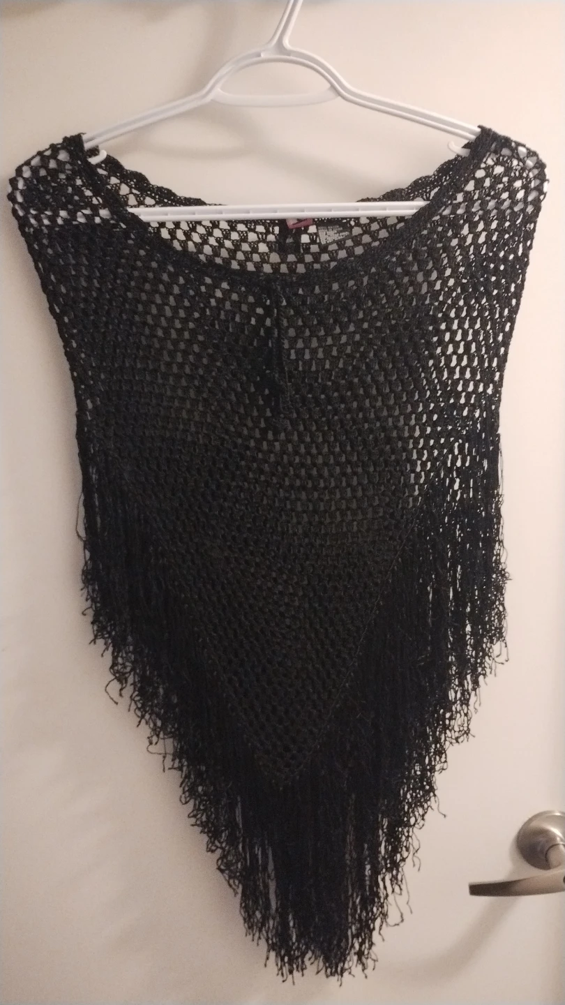 Black Crochet Fringe Poncho