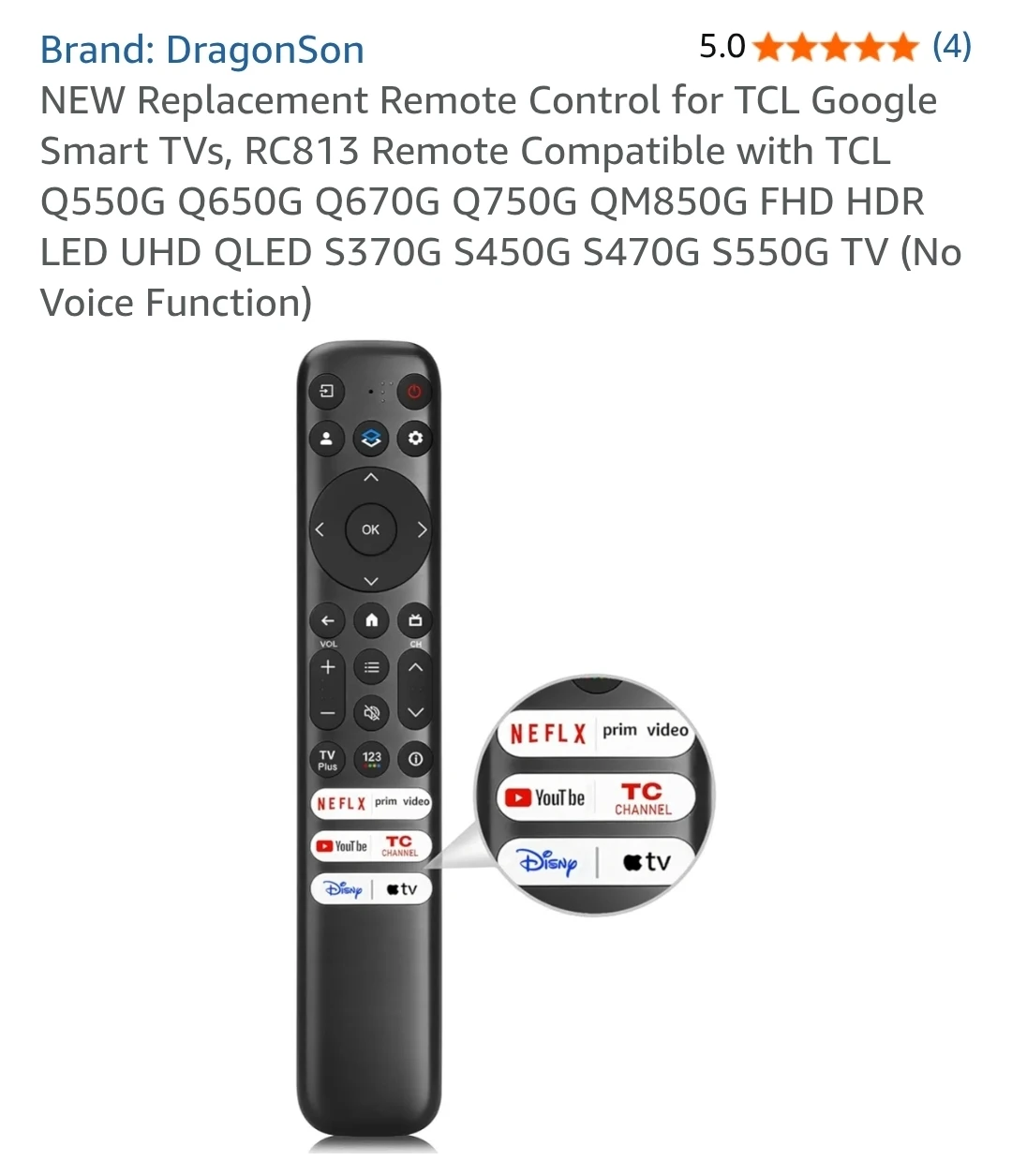DragonSon Replacement Remote for TCL Google TV - photo 3