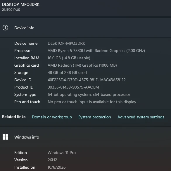 06/2024 ThinkPad E16 Ryzen 5 7530U 16gb 256gb/Win11Pro/Office365 - photo 5