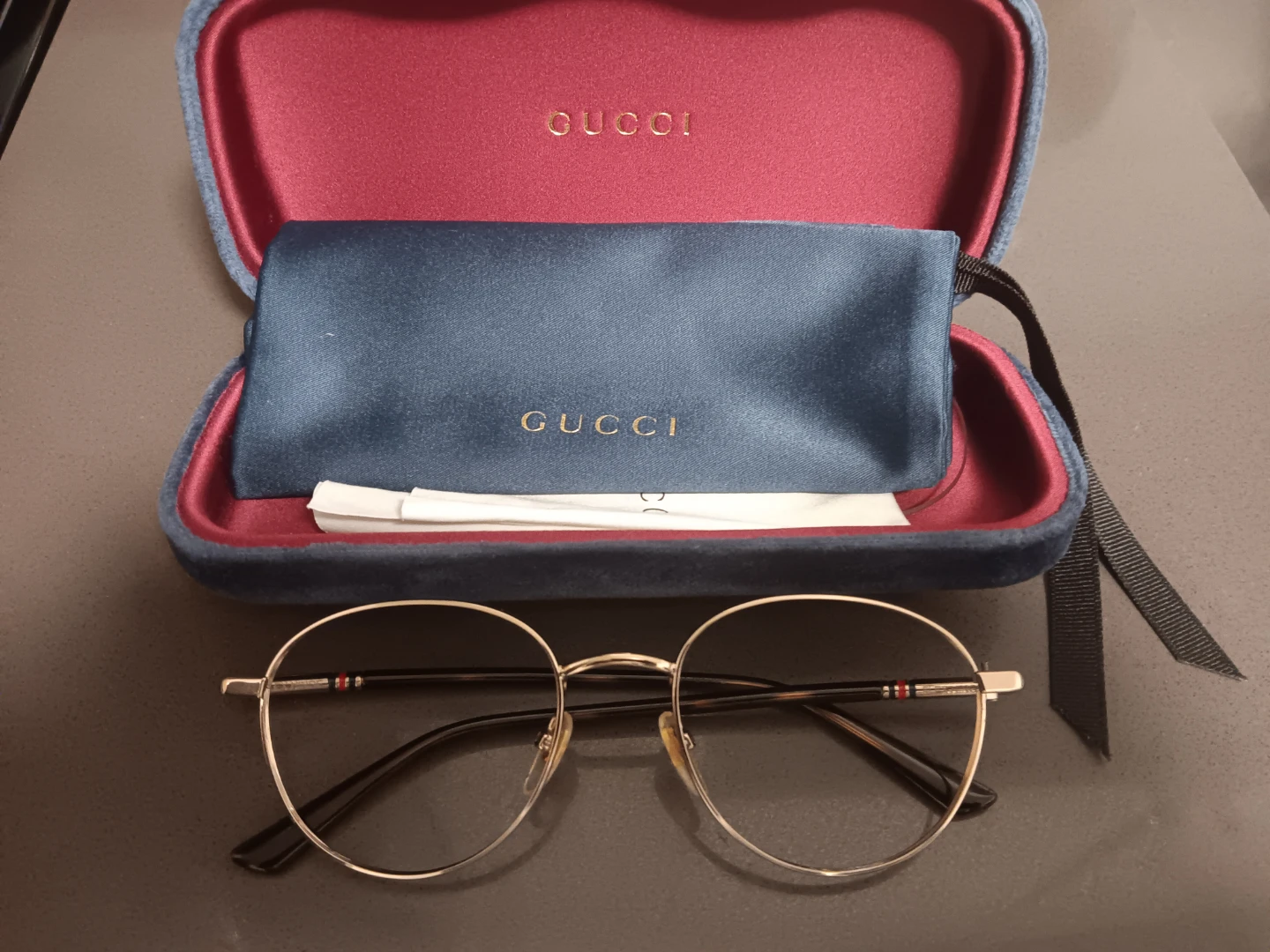 GUCCI Gold Round Eyeglasses Frames with Brown Temples