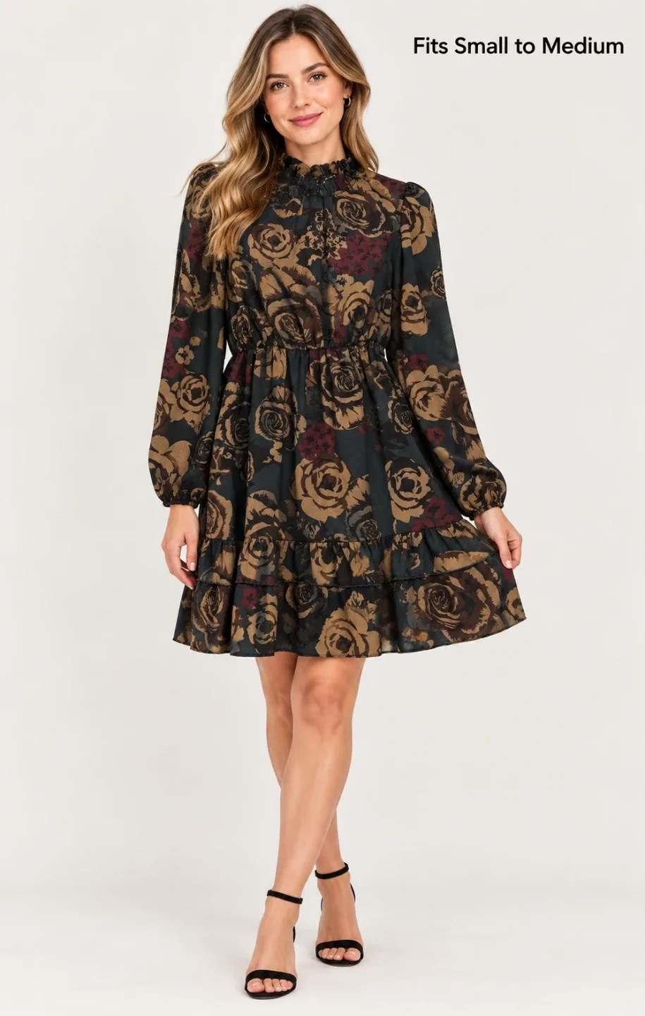 SHEIN Floral Print Long Sleeve Mini Dress