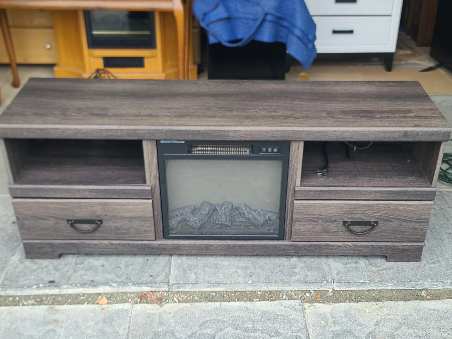 Rustic TV Stand with Electric Fireplace & Storage