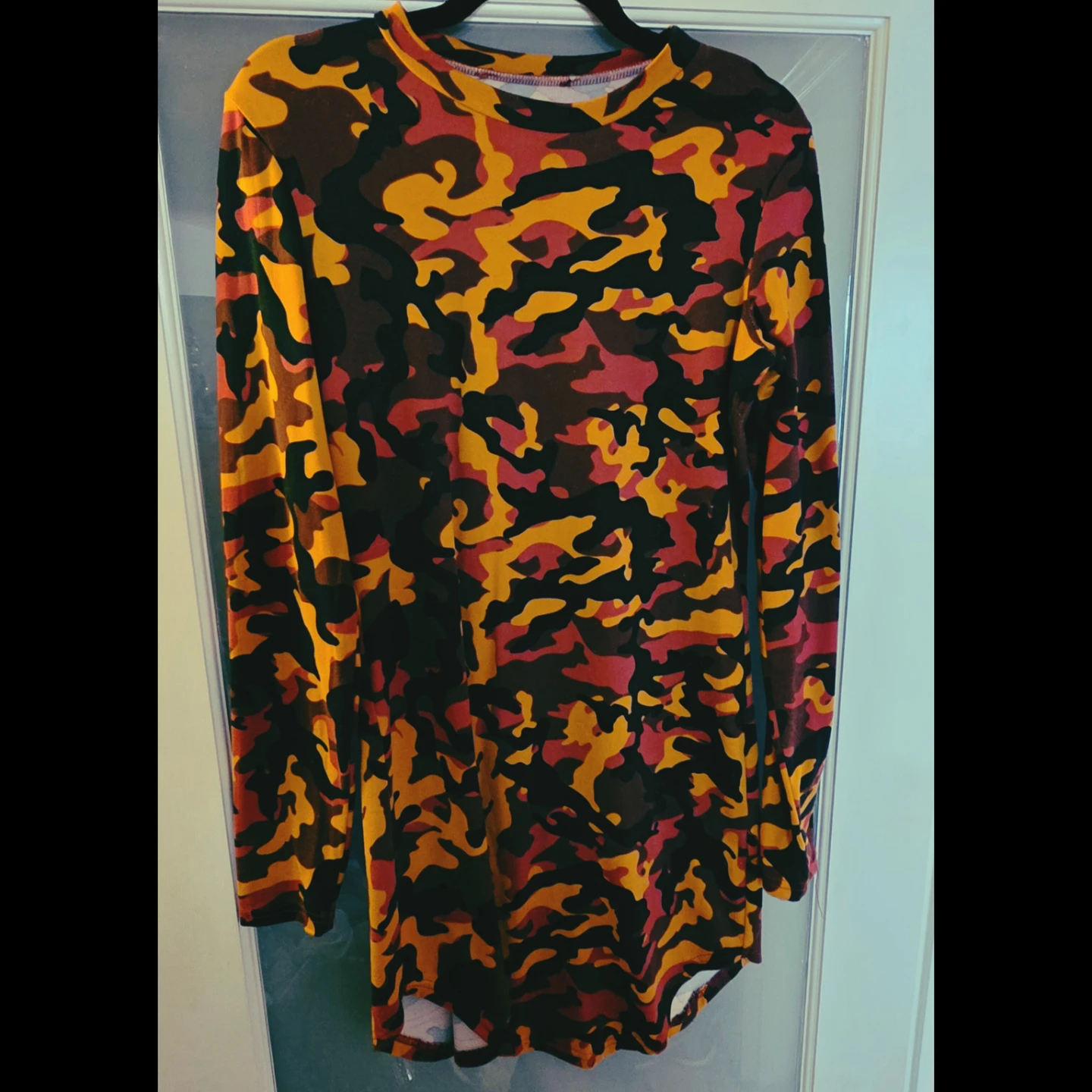 Camo long-sleeve crew neck dress