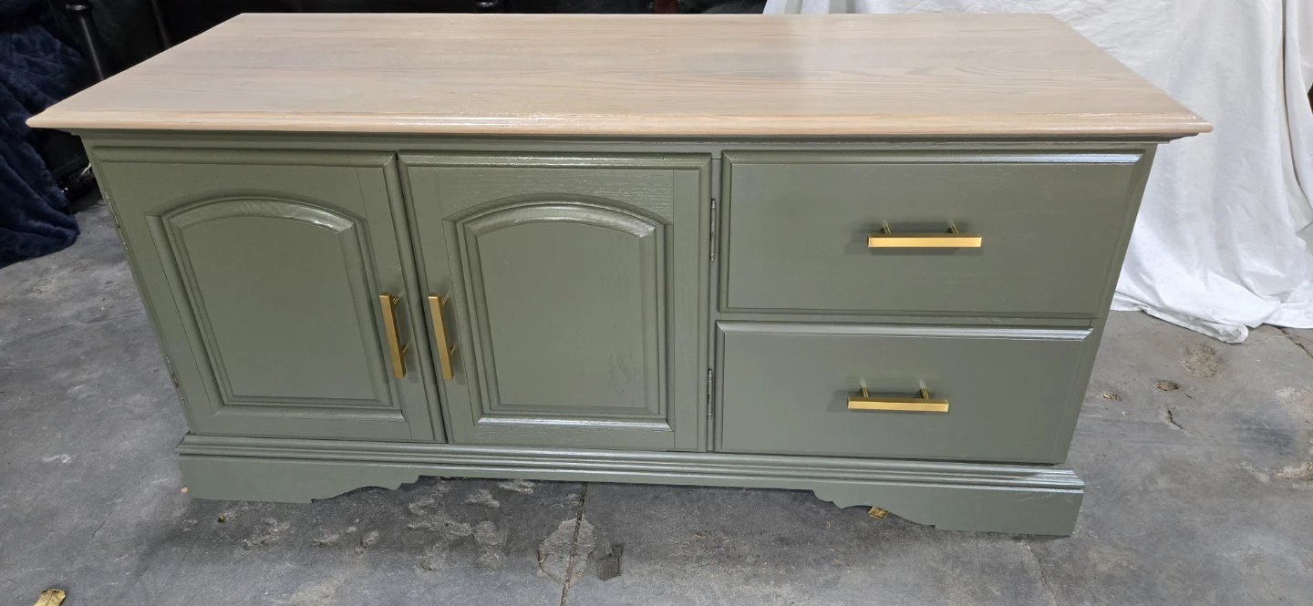 Green Media Console with Natural Wood Top - photo 3